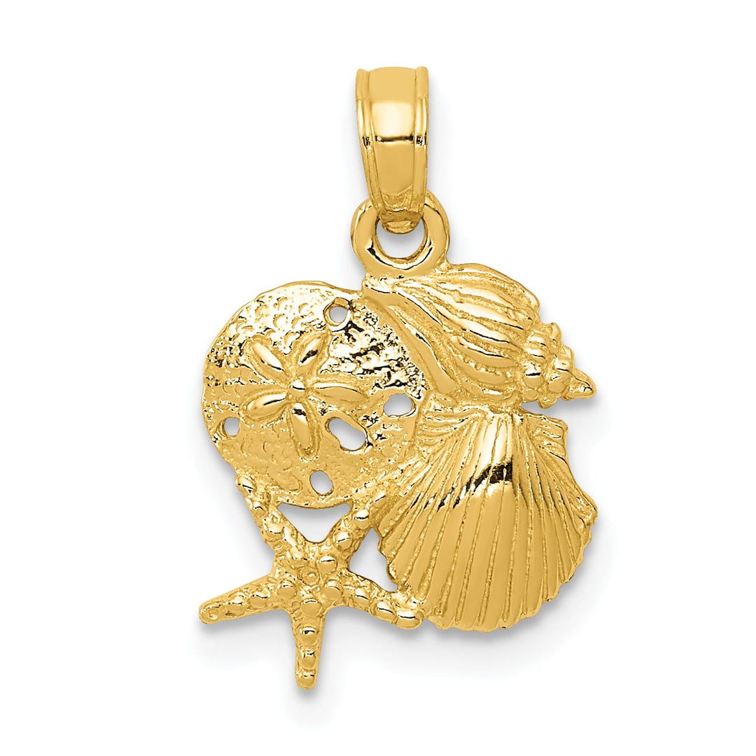 10K Yellow Gold Solid Polished Mini Shell Cluster Pendant