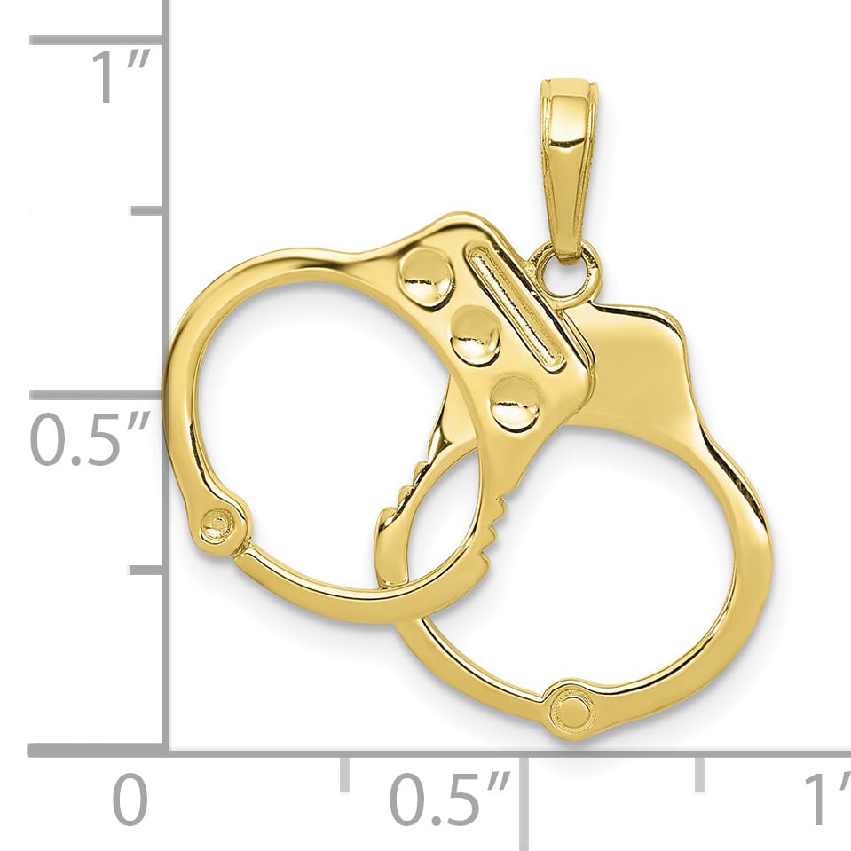 10K Yellow Gold Solid Polished Moveable Handcuffs Charm Pendant