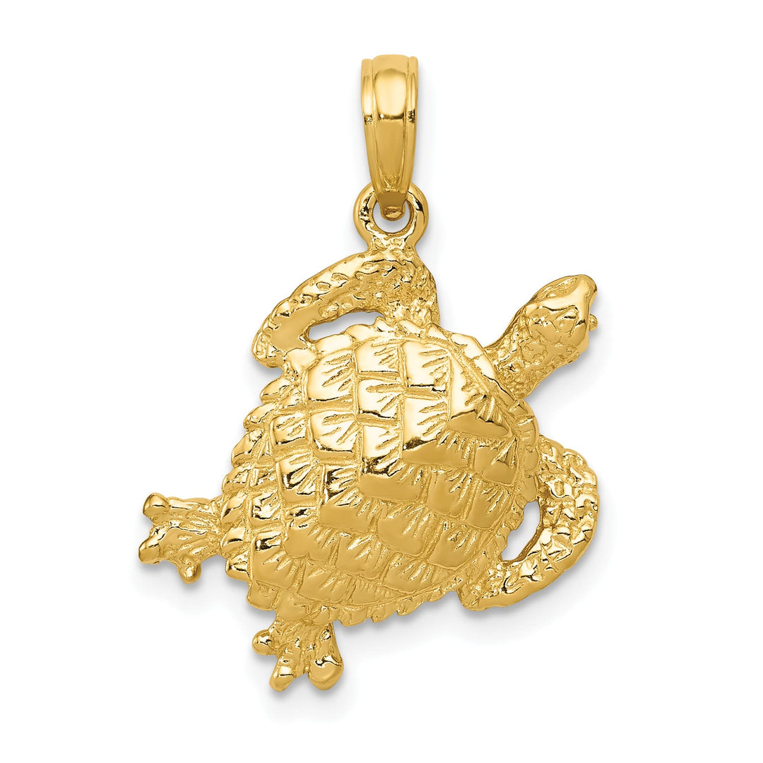 10K Yellow Gold Solid Polished Open-Backed Turtle Pendant