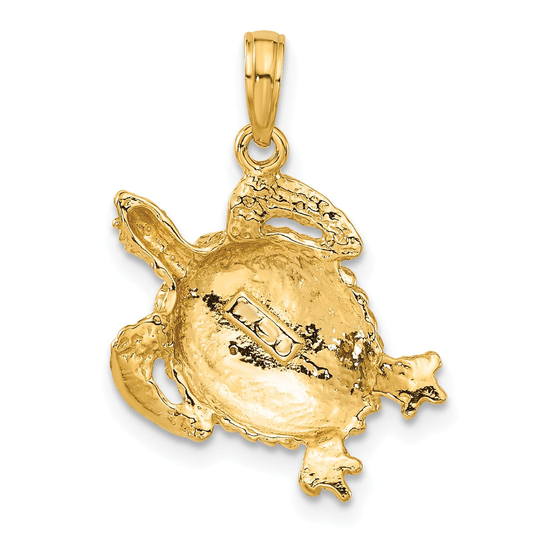 10K Yellow Gold Solid Polished Open-Backed Turtle Pendant