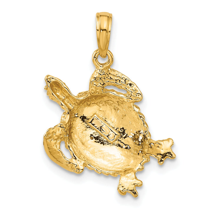 10K Yellow Gold Solid Polished Open-Backed Turtle Pendant