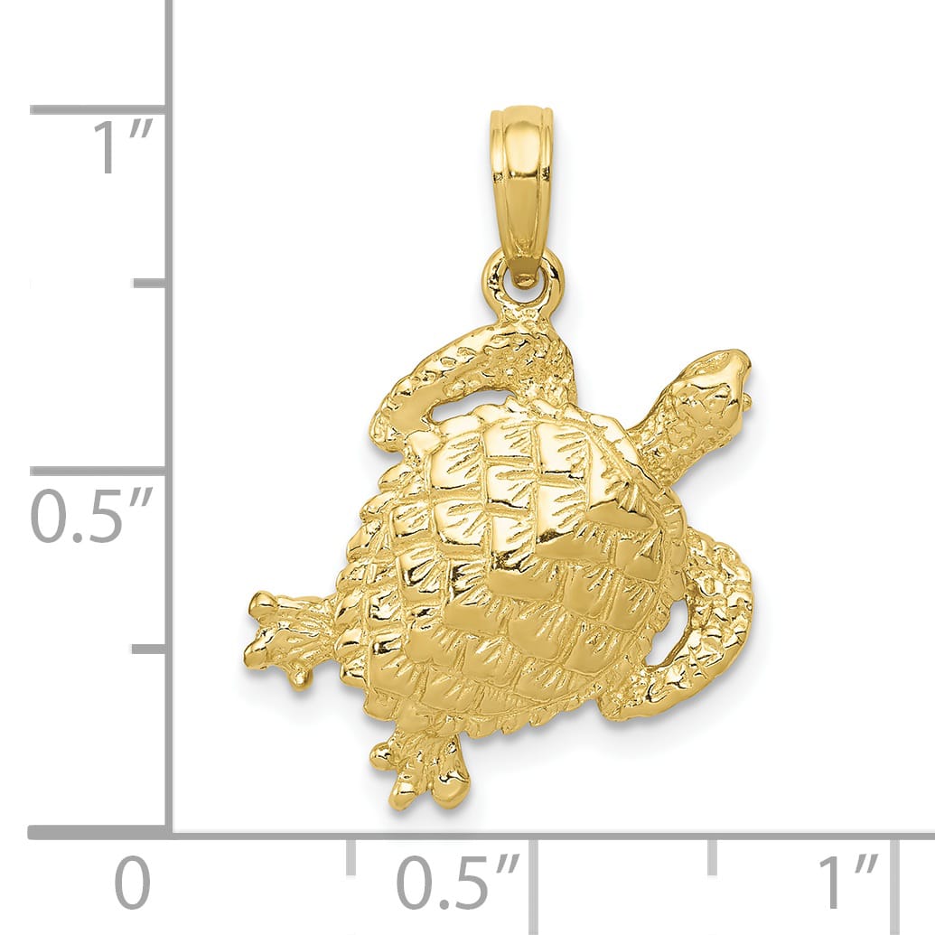 10K Yellow Gold Solid Polished Open-Backed Turtle Pendant