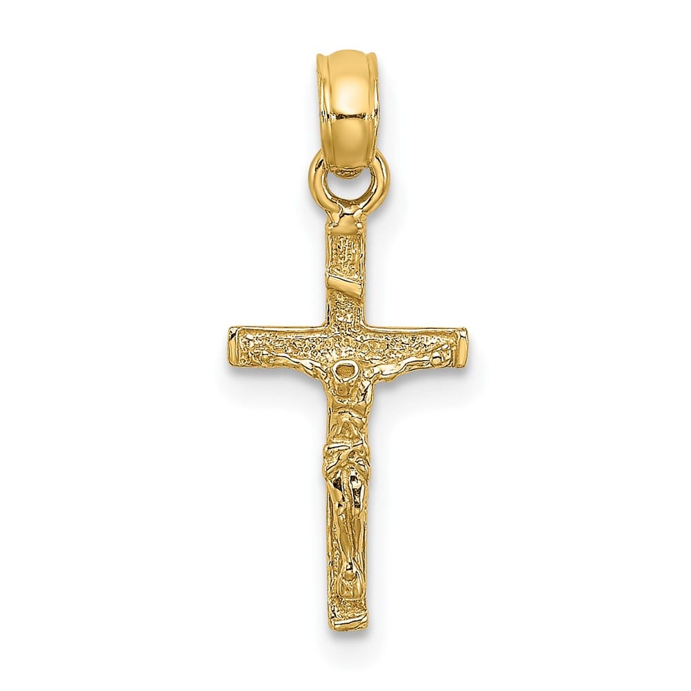 10K Yellow Gold Solid Polished Petite Crucifix Charm