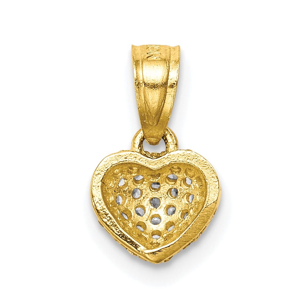 10K Yellow Gold Solid Polished Petite CZ Micro-Pave Heart Pendant