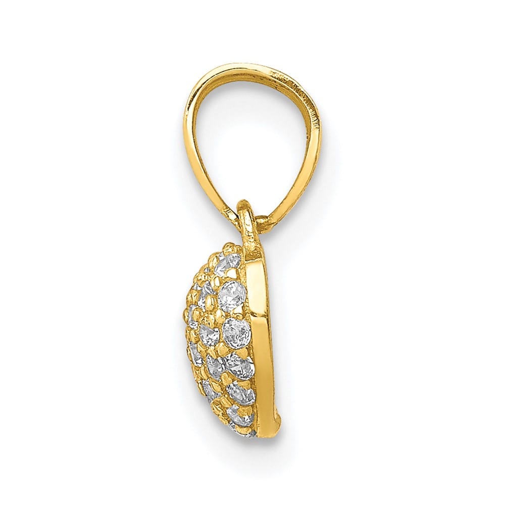 10K Yellow Gold Solid Polished Petite CZ Micro-Pave Heart Pendant
