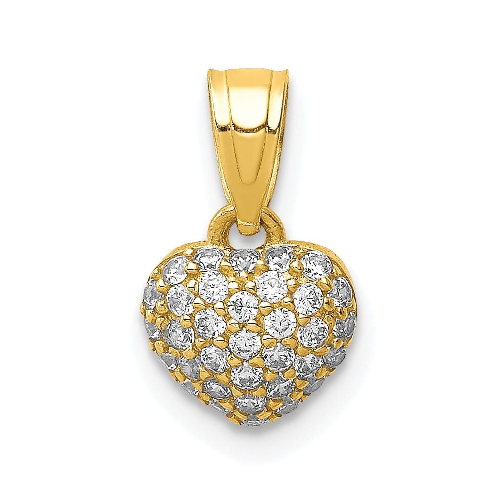 10K Yellow Gold Solid Polished Petite CZ Micro-Pave Heart Pendant