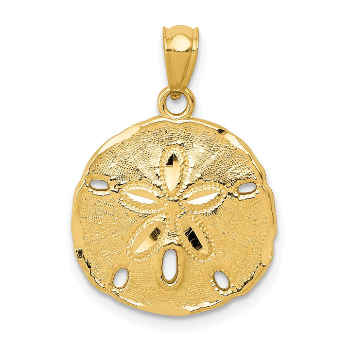 10K Yellow Gold Solid Polished Sand Dollar Charm Pendant