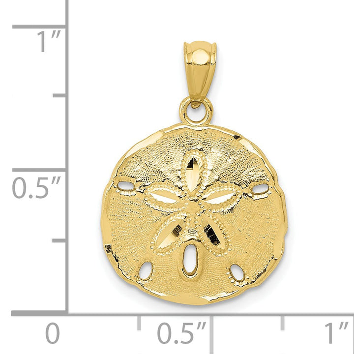 10K Yellow Gold Solid Polished Sand Dollar Charm Pendant