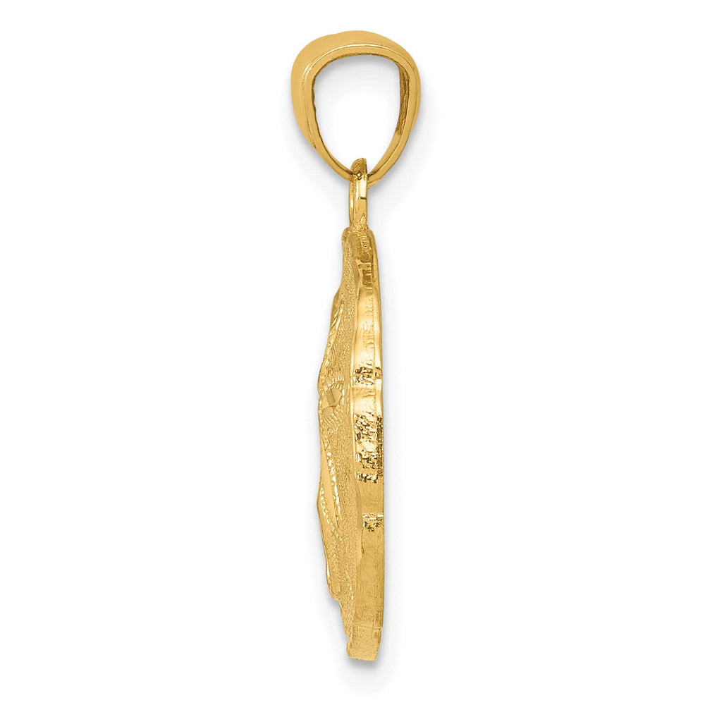 10K Yellow Gold Solid Polished Sand Dollar Charm Pendant