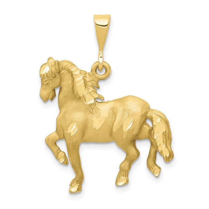 10K Yellow Gold Solid Polished Satin D.C. Large Horse Pendant