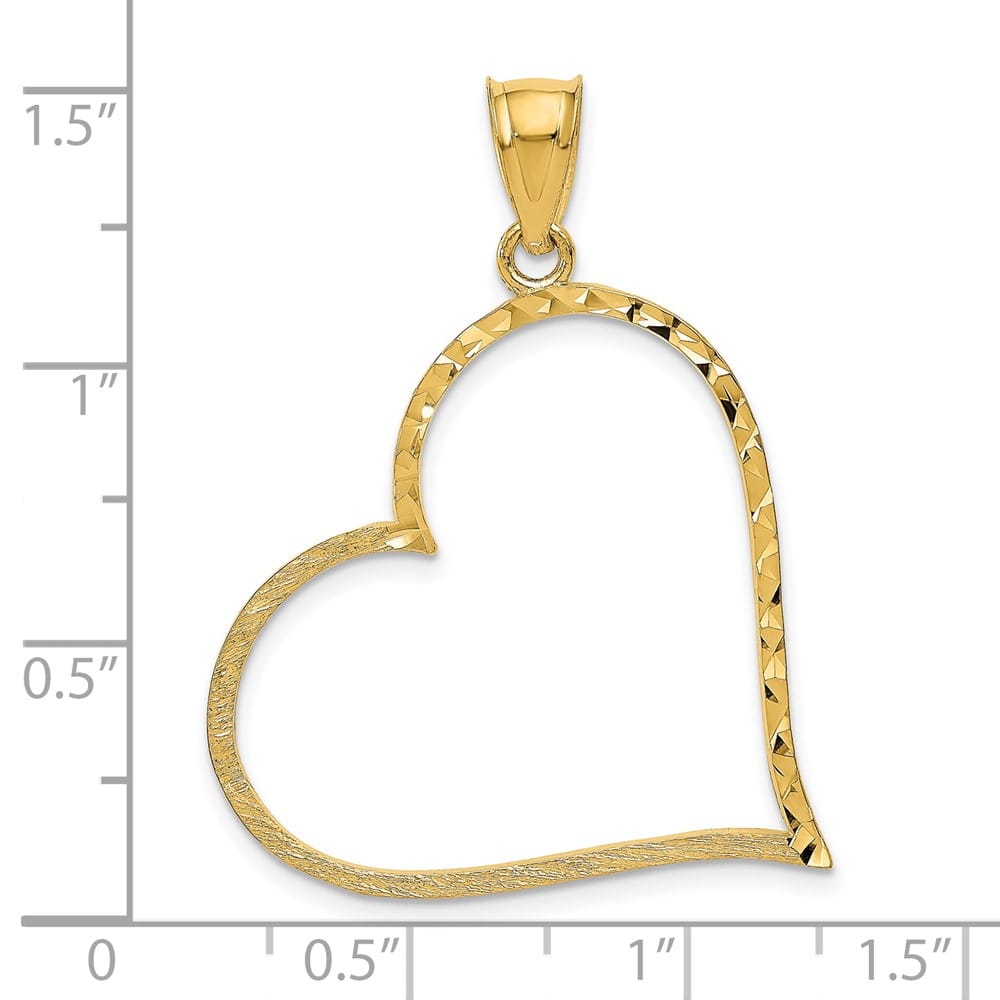 10K Yellow Gold Solid Polished Satin D.C. Large Offset Heart Pendant