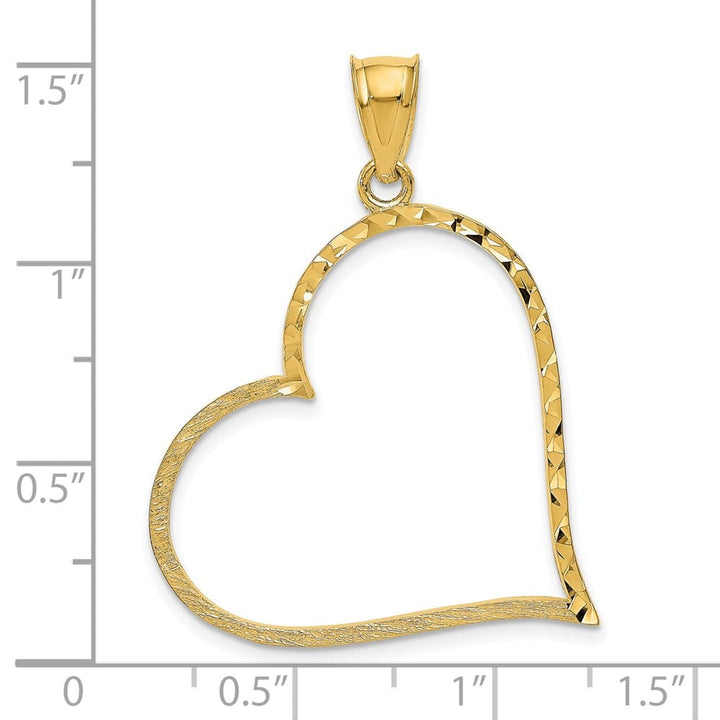 10K Yellow Gold Solid Polished Satin D.C. Large Offset Heart Pendant