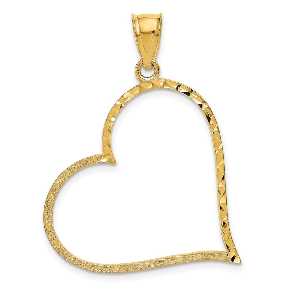 10K Yellow Gold Solid Polished Satin D.C. Large Offset Heart Pendant
