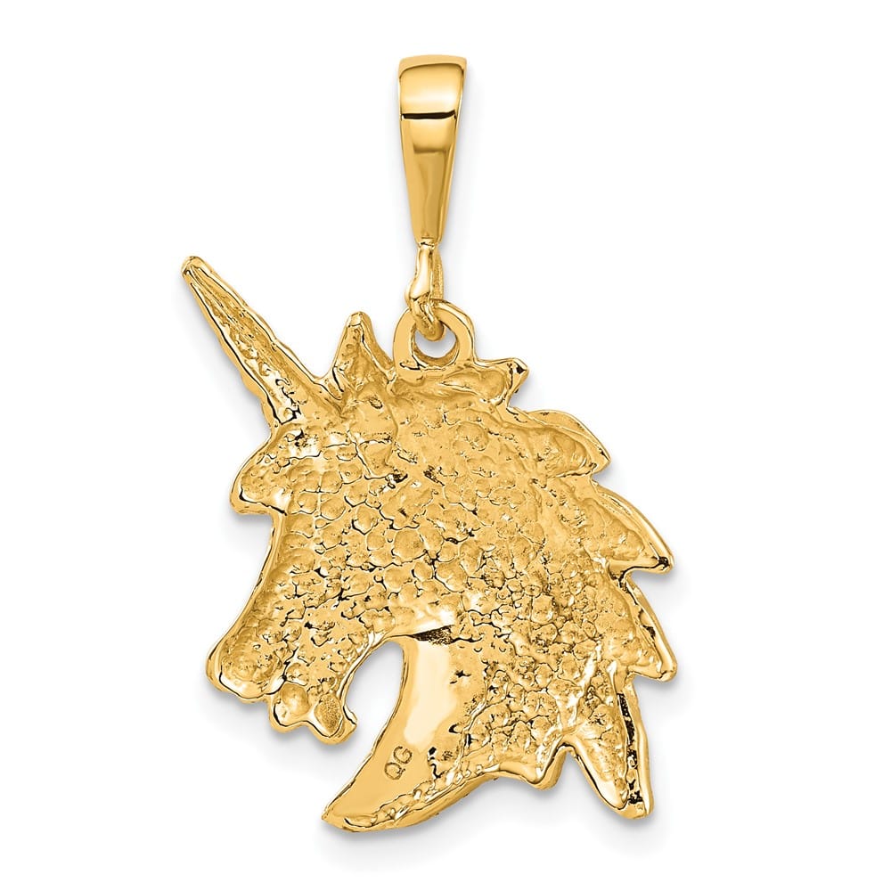 10K Yellow Gold Solid Polished Satin D.C. Large Unicorn Head Charm