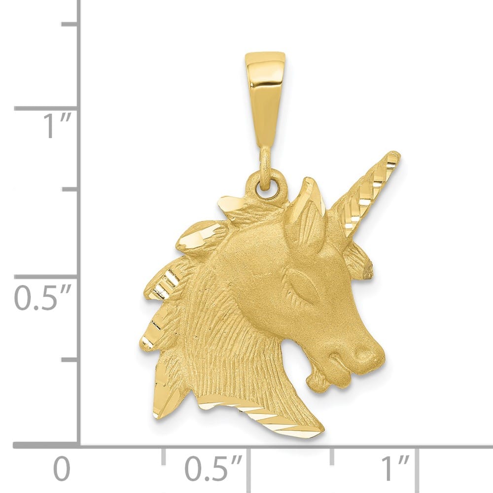 10K Yellow Gold Solid Polished Satin D.C. Large Unicorn Head Charm