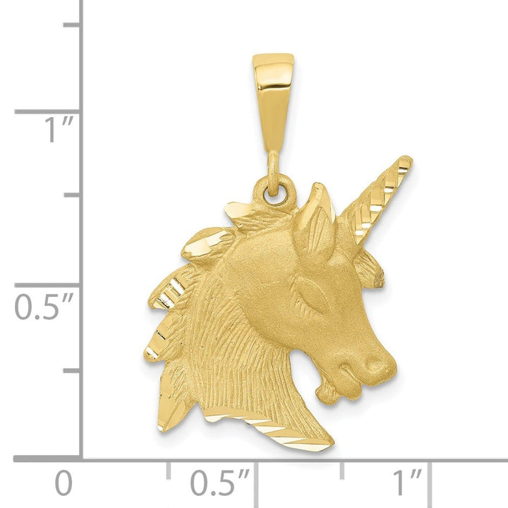 10K Yellow Gold Solid Polished Satin D.C. Large Unicorn Head Charm