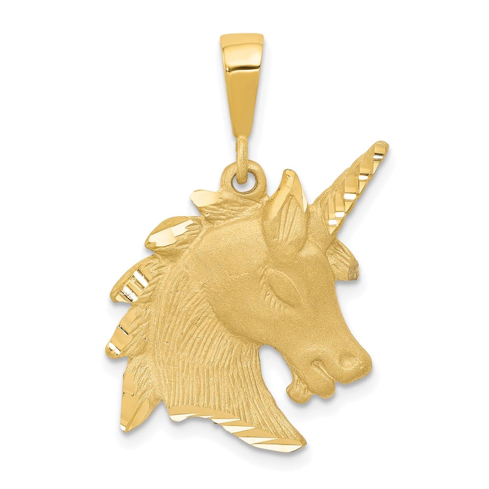 10K Yellow Gold Solid Polished Satin D.C. Large Unicorn Head Charm