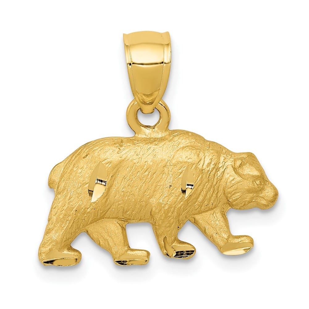 10K Yellow Gold Solid Polished Satin D.C. Medium Bear Pendant