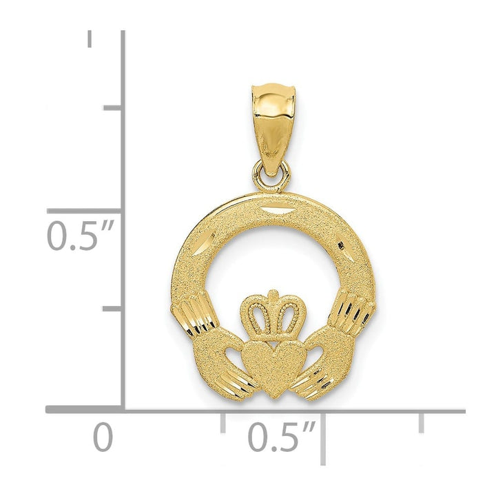 10K Yellow Gold Solid Polished Satin D.C. Medium Claddagh Charm