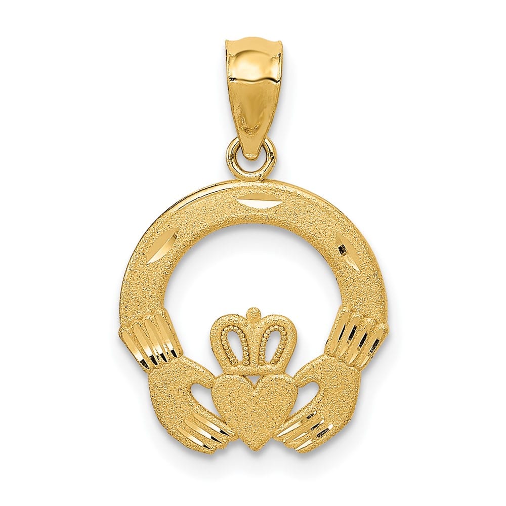 10K Yellow Gold Solid Polished Satin D.C. Medium Claddagh Charm