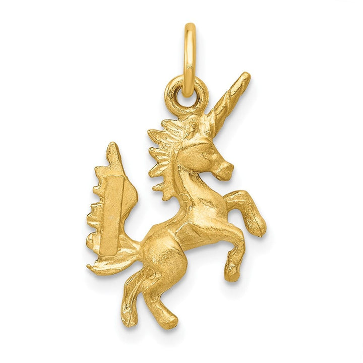 10K Yellow Gold Solid Polished Satin D.C. Medium Dancing Unicorn Charm