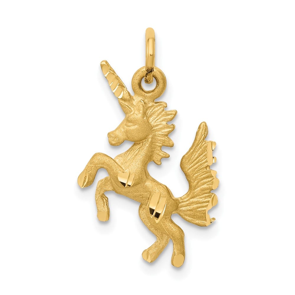 10K Yellow Gold Solid Polished Satin D.C. Medium Dancing Unicorn Charm