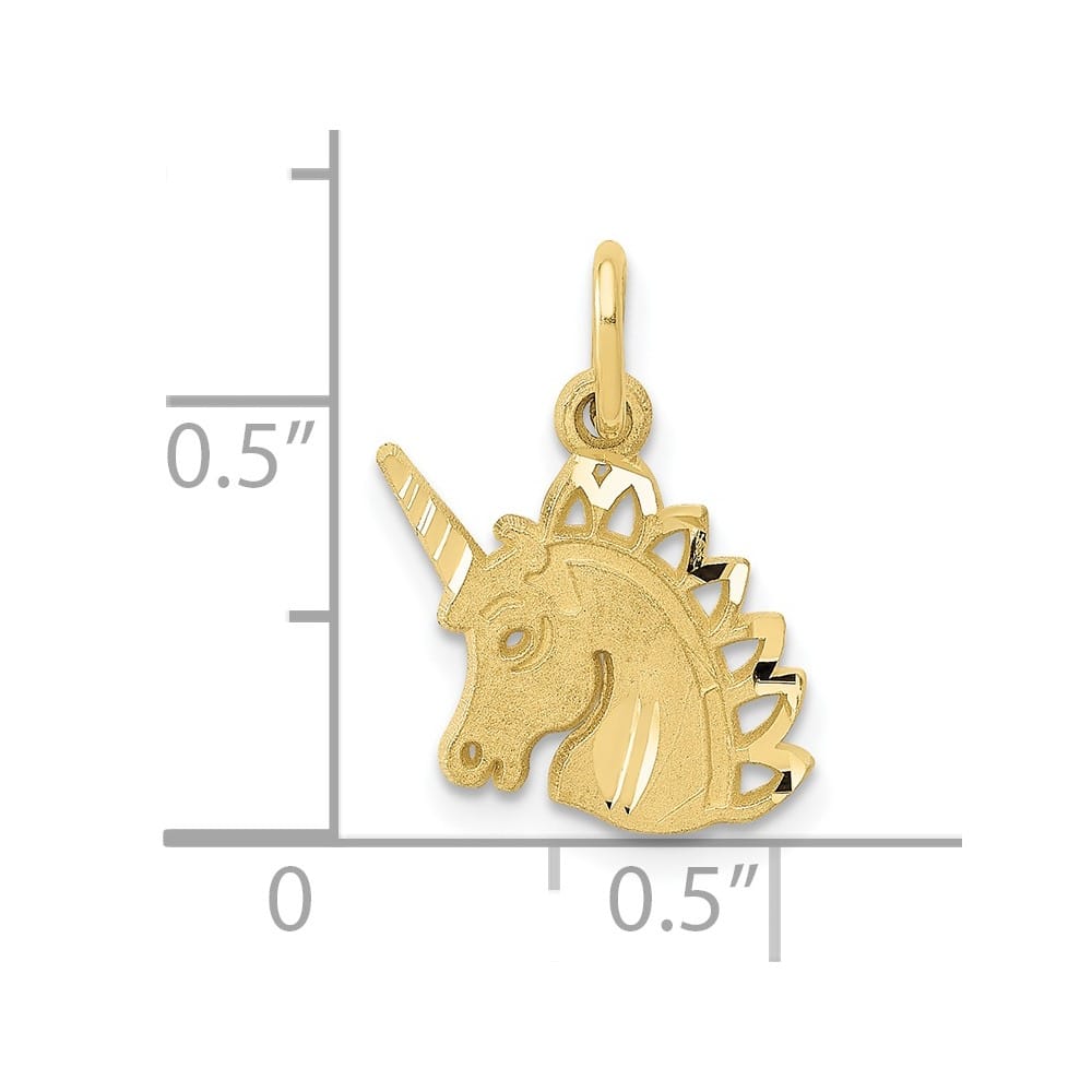 10K Yellow Gold Solid Polished Satin D.C. Medium Unicorn Head Charm