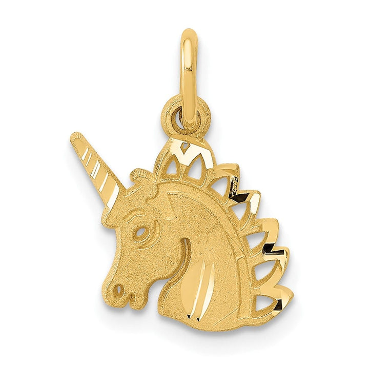 10K Yellow Gold Solid Polished Satin D.C. Medium Unicorn Head Charm