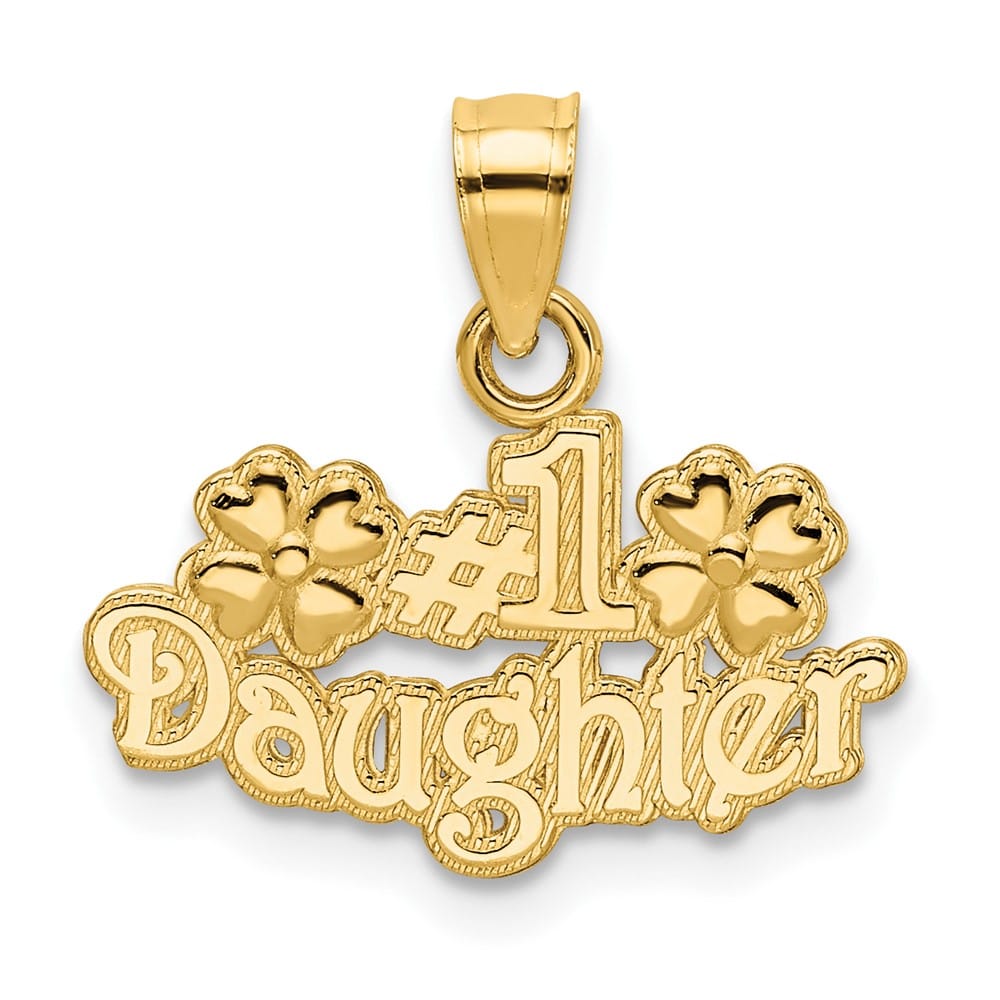 10K Yellow Gold Solid Polished Small #1 Daughter with Flowers Charm