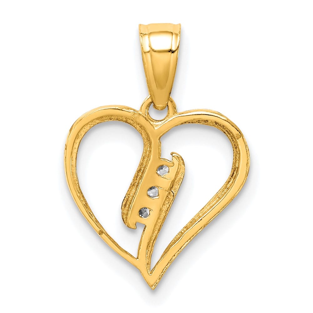10K Yellow Gold Solid Polished Small 3-Stone CZ Heart Pendant