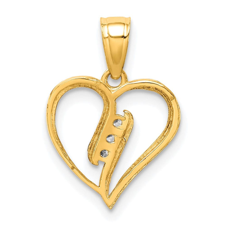10K Yellow Gold Solid Polished Small 3-Stone CZ Heart Pendant