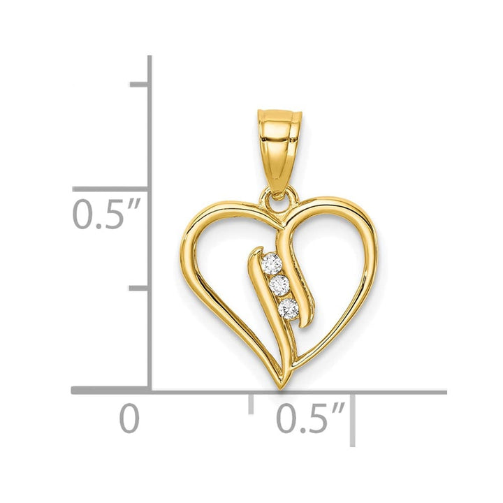 10K Yellow Gold Solid Polished Small 3-Stone CZ Heart Pendant