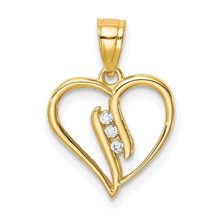 10K Yellow Gold Solid Polished Small 3-Stone CZ Heart Pendant