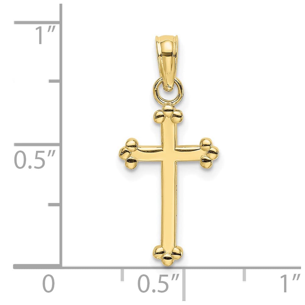 10K Yellow Gold Solid Polished Small Beaded Budded Cross