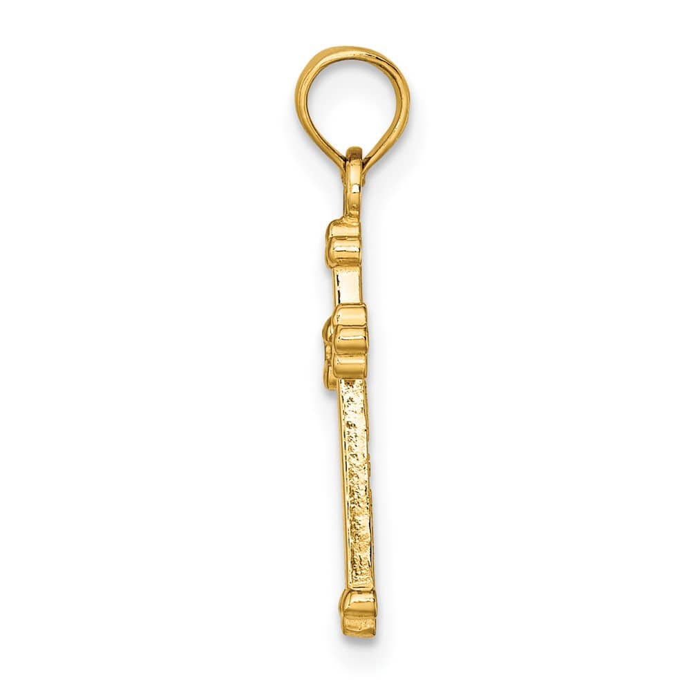 10K Yellow Gold Solid Polished Small Beaded Budded Cross