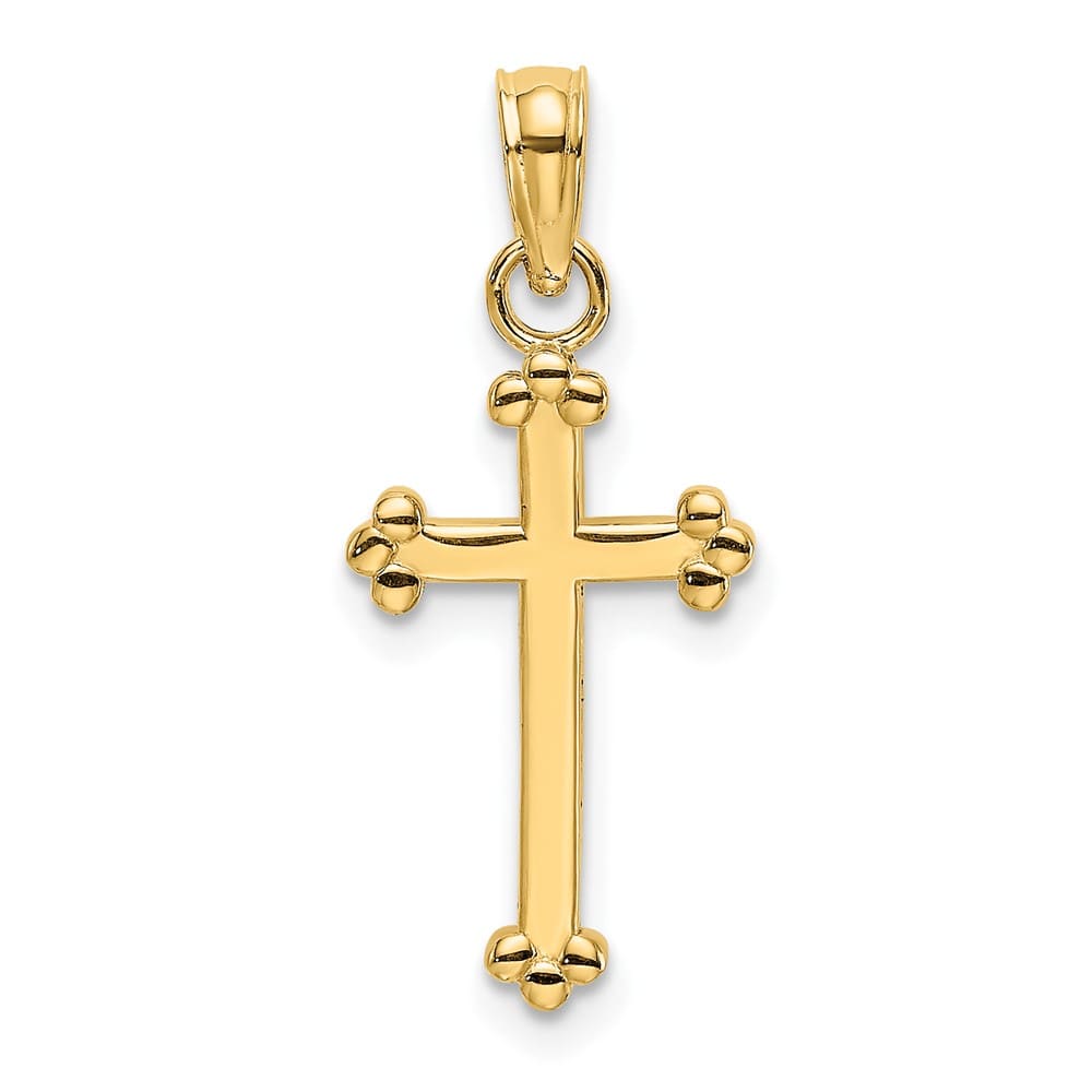 10K Yellow Gold Solid Polished Small Beaded Budded Cross
