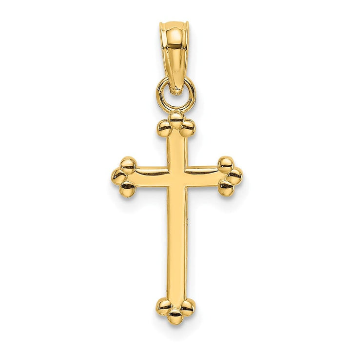 10K Yellow Gold Solid Polished Small Beaded Budded Cross