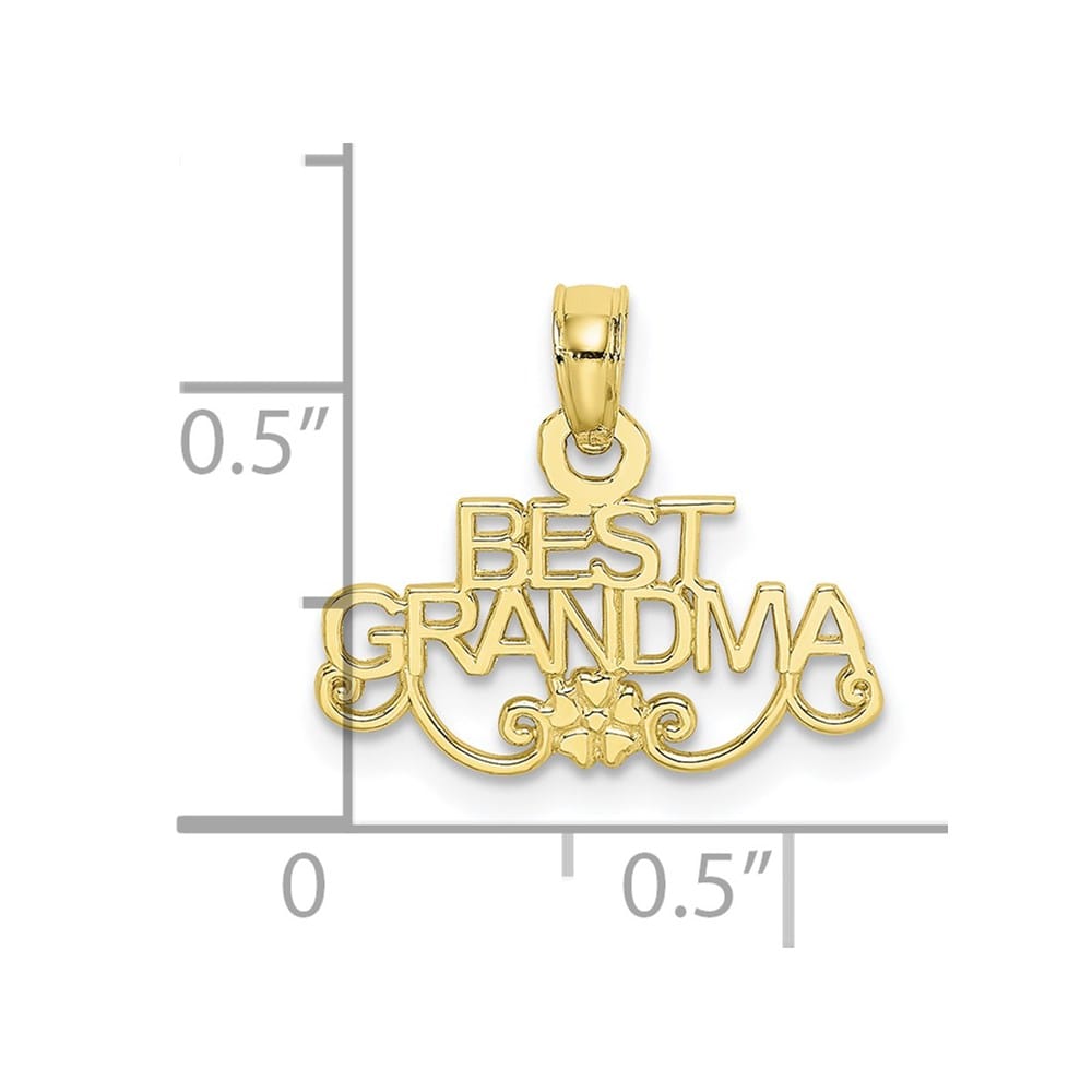 10K Yellow Gold Solid Polished Small Best GRANDMA with Flower Pendant