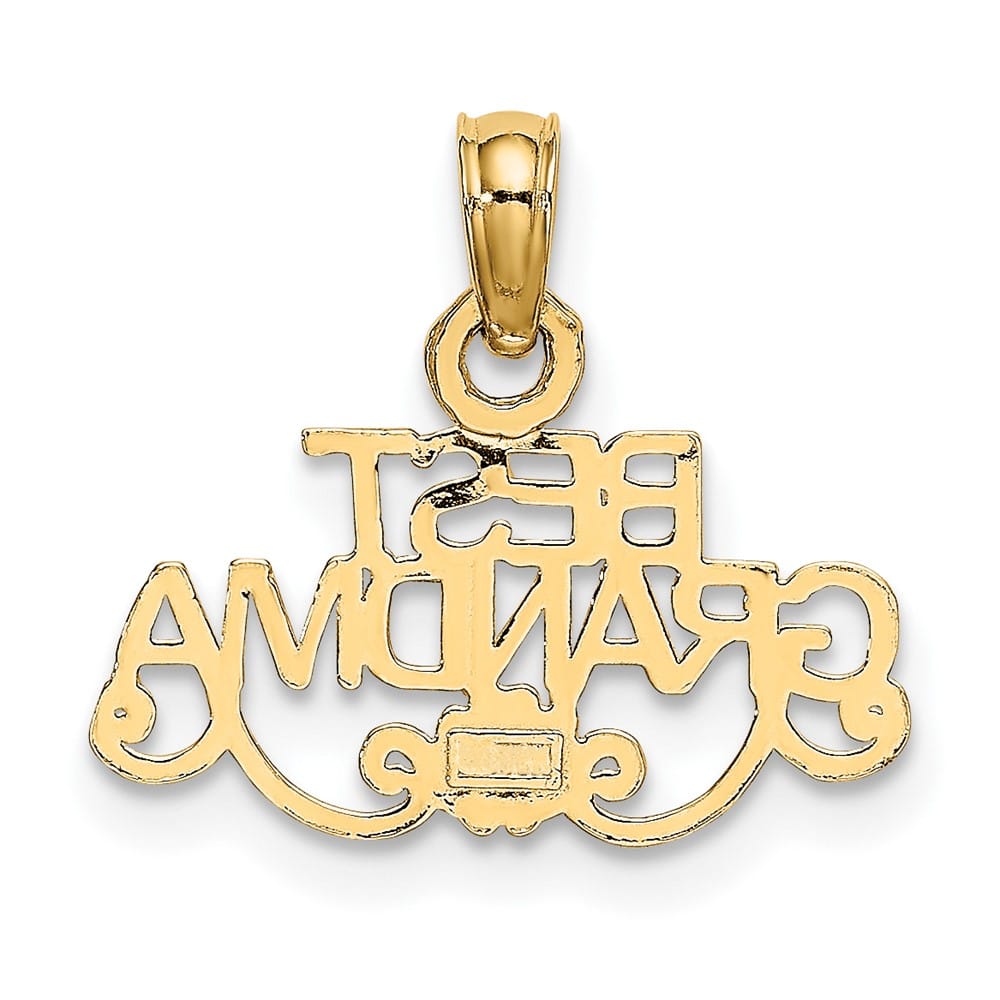 10K Yellow Gold Solid Polished Small Best GRANDMA with Flower Pendant