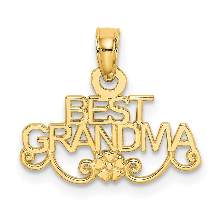 10K Yellow Gold Solid Polished Small Best GRANDMA with Flower Pendant
