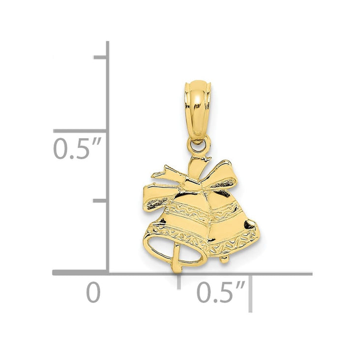 10K Yellow Gold Solid Polished Small Christmas Bells Pendant