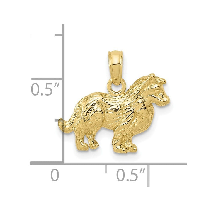 10K Yellow Gold Solid Polished Small Collie Dog Pendant