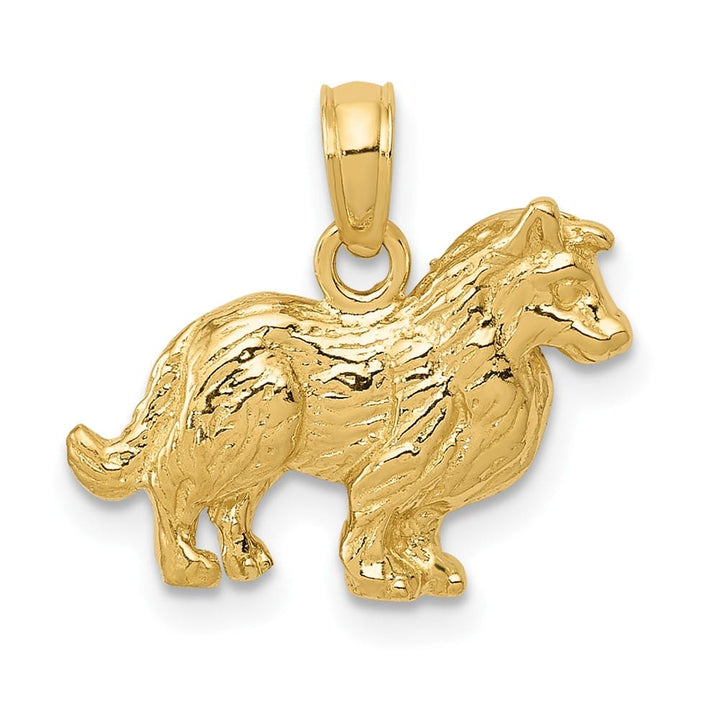 10K Yellow Gold Solid Polished Small Collie Dog Pendant