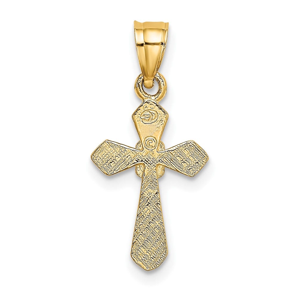10K Yellow Gold Solid Polished Small Cross with Center Flower Charm