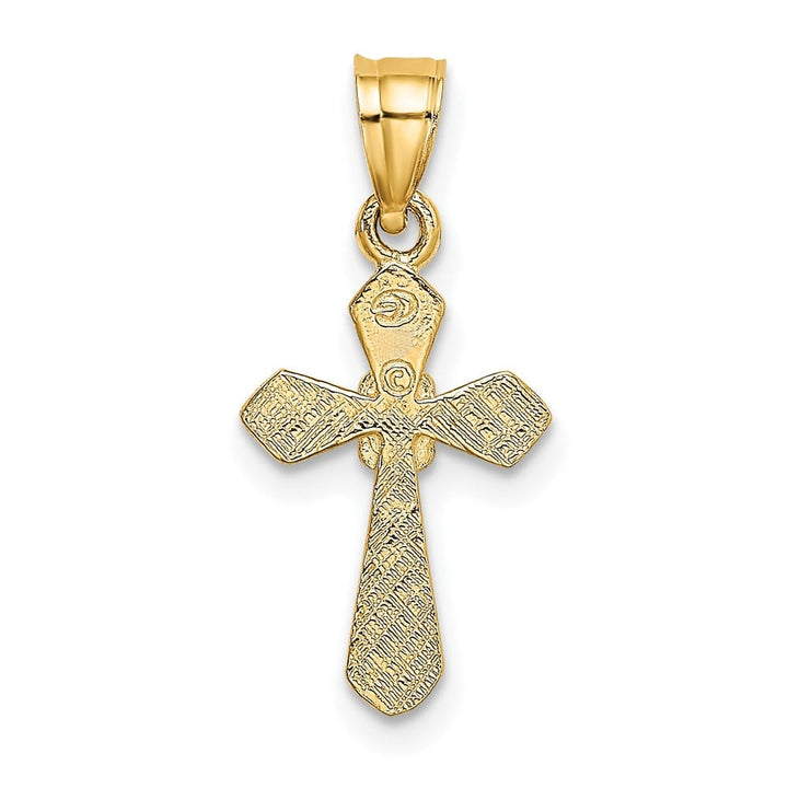 10K Yellow Gold Solid Polished Small Cross with Center Flower Charm