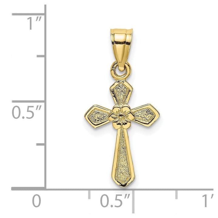 10K Yellow Gold Solid Polished Small Cross with Center Flower Charm