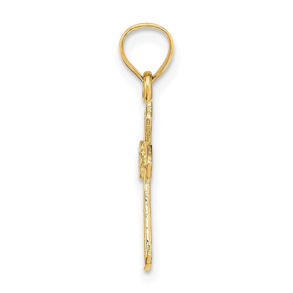 10K Yellow Gold Solid Polished Small Cross with Center Flower Charm