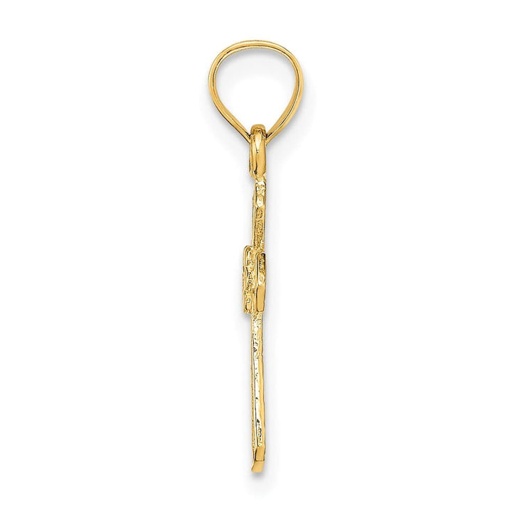 10K Yellow Gold Solid Polished Small Cross with Center Flower Charm