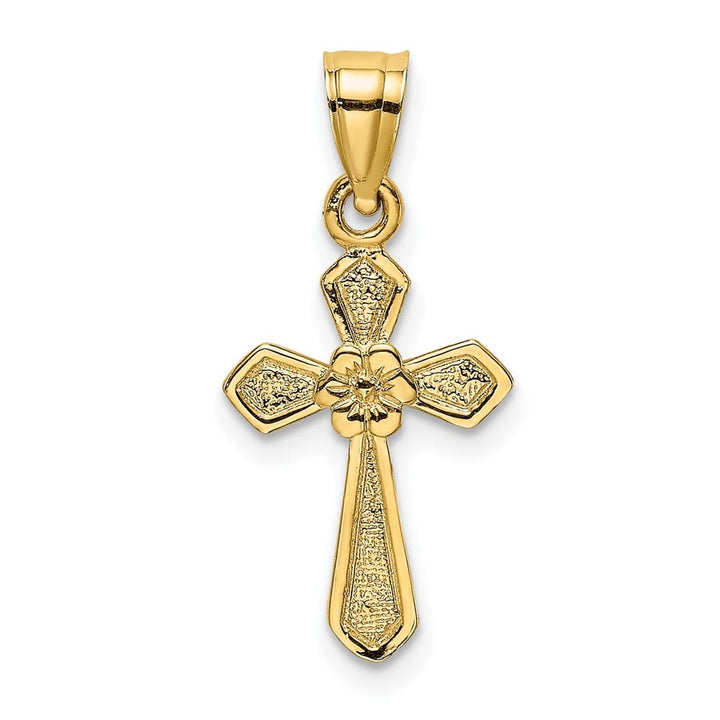 10K Yellow Gold Solid Polished Small Cross with Center Flower Charm