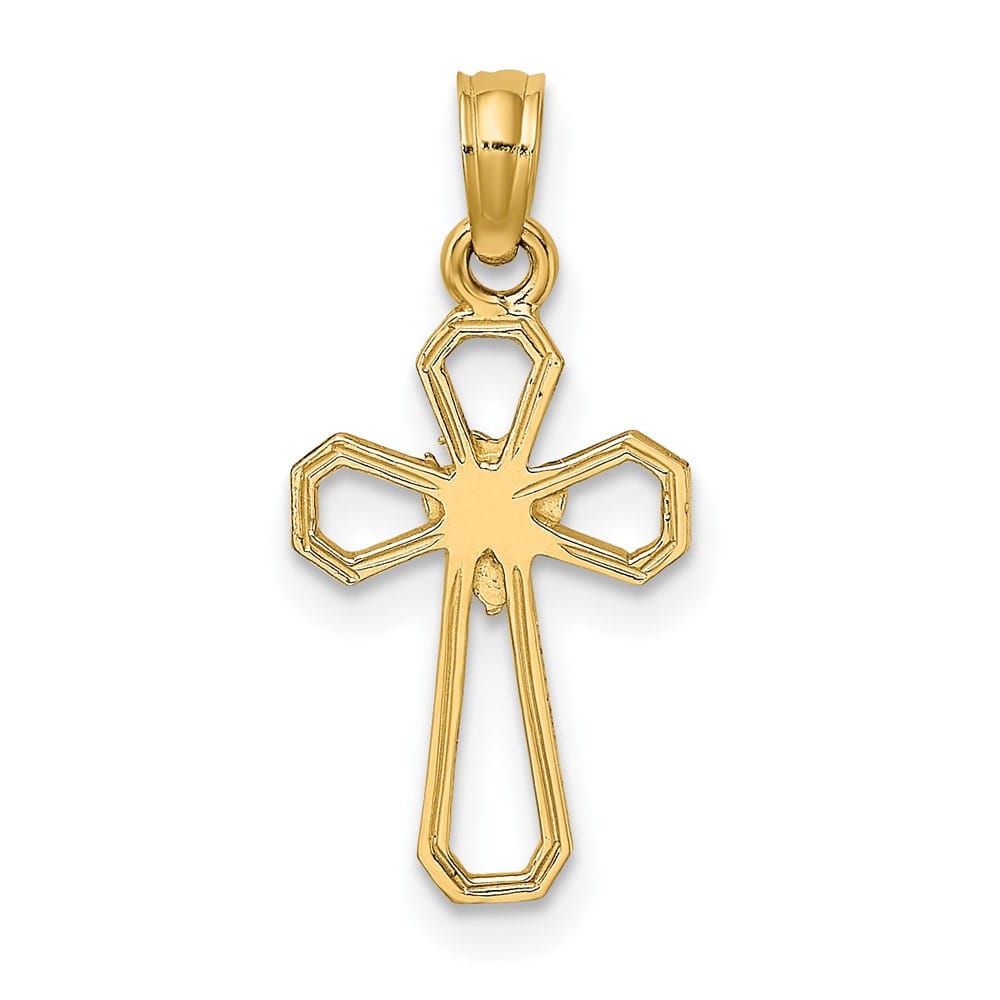 10K Yellow Gold Solid Polished Small Cut-Out Cross with Dove Charm